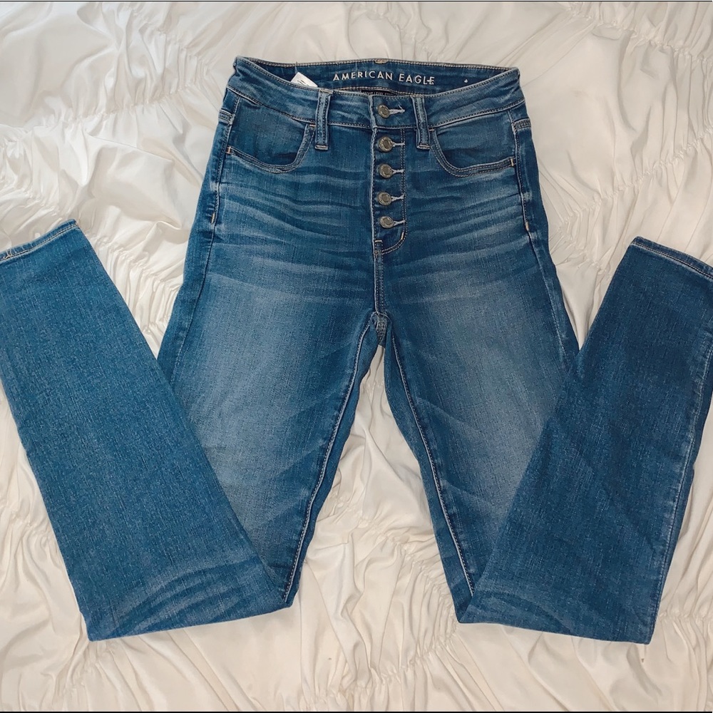 american eagle high-waisted button-up jeans